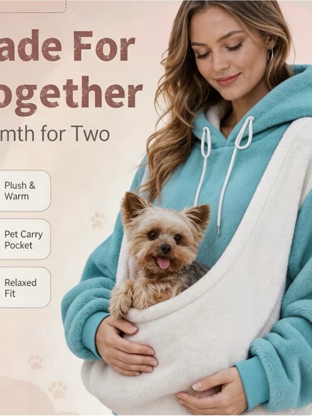 Cozy Pet Carry Sling Hoodie - Aqua Blue and Cream